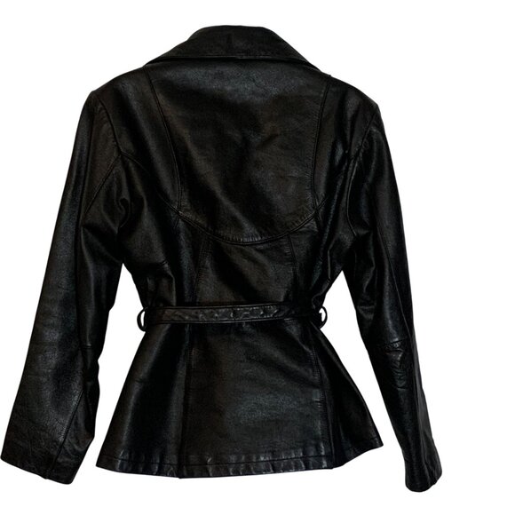 VTG Maxima By Wilsons Black Leather Button-Front Jacket Belted Waist Womens SZ S - Picture 2 of 8